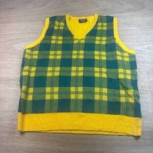 Tool Jeans Men’s XL Plaid Sweater Vest Green Yellow V-Neck Golfcore Grunge Y2K